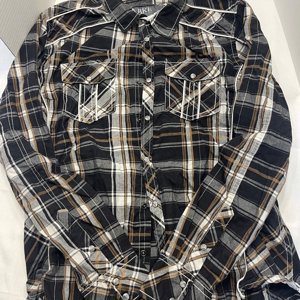 BKE Black and Brown button up shirt size medium like new